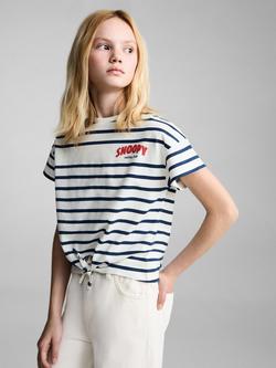 Mango Kids' Cotton Striped Snoopy T-Shirt, Natural White, Natural White