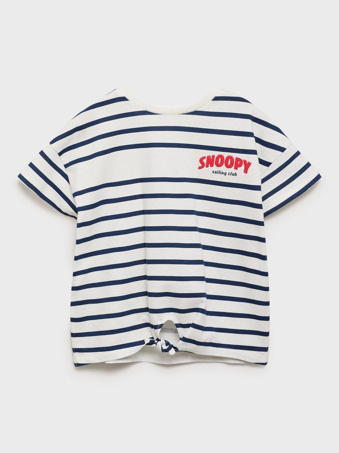 Mango Kids' Cotton Striped Snoopy T-Shirt, Natural White