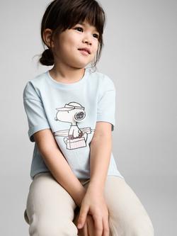 Mango Kids' Cotton Snoopy T-Shirt, Pastel Blue, Pastel Blue