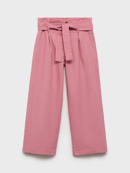 Mango Kids' Cotta Linen Blend Palazzo Trousers, Pink, Pink