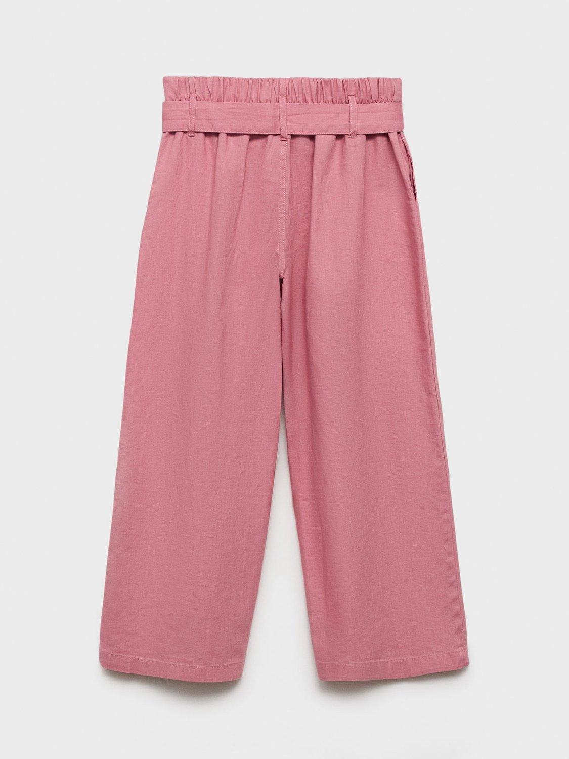 Product image 2 of 4, which shows Mango Kids' Cotta Linen Blend Palazzo Trousers, Pink, 11-12 years