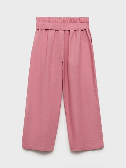 Mango Kids' Cotta Linen Blend Palazzo Trousers, Pink - view 2, Pink