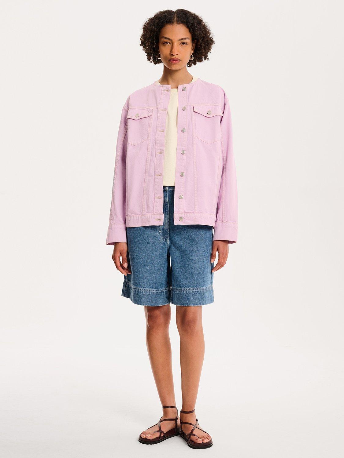 Product image 1 of 5, which shows OMNES Wilona Collarless Denim Jacket, Lilac, 6