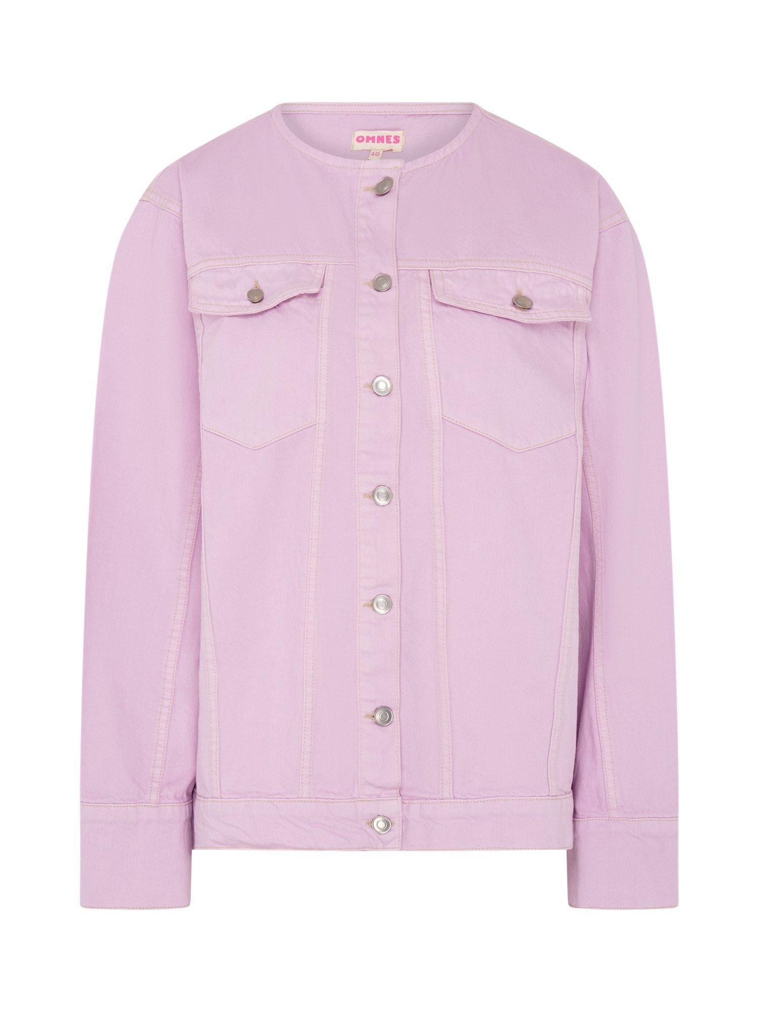 Product image 5 of 5, which shows OMNES Wilona Collarless Denim Jacket, Lilac, 6