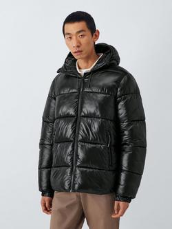 John Lewis Ripstop Hooded Puffer Jacket, Black