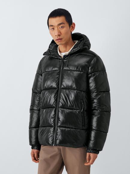 John Lewis Ripstop Hooded Puffer Jacket, Black