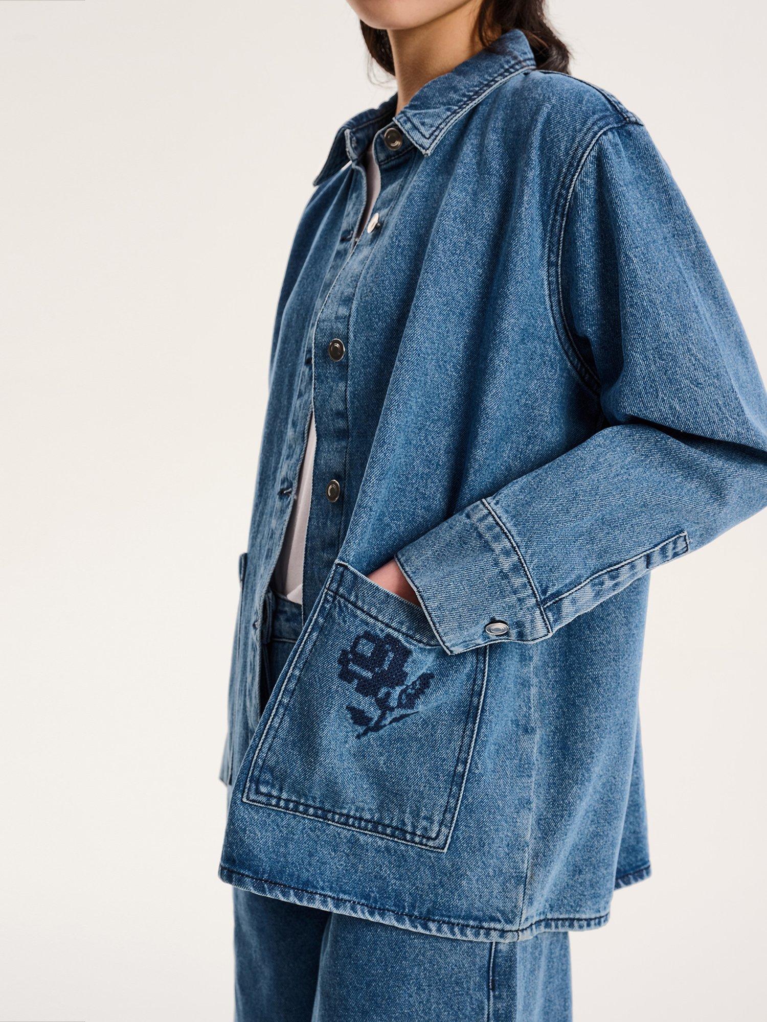 Product image 4 of 5, which shows OMNES Magnus Embroidered Floral Denim Jacket, Blue, 6