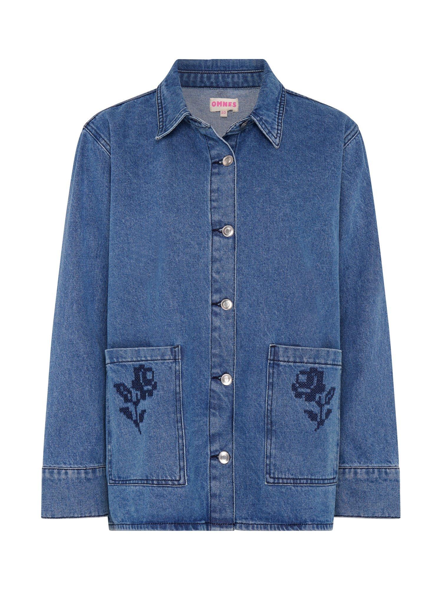 Product image 5 of 5, which shows OMNES Magnus Embroidered Floral Denim Jacket, Blue, 6