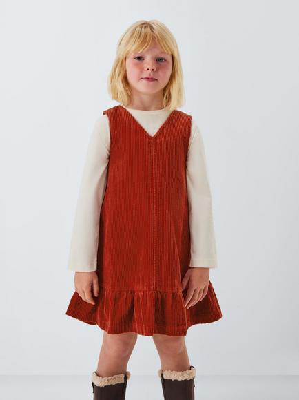 John Lewis Kids' V-Neck Corduroy Pinafore Dress, Rust, Rust