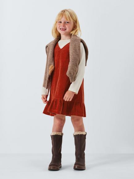 John Lewis Kids' V-Neck Corduroy Pinafore Dress, Rust - view 2, Rust
