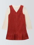 John Lewis Kids' V-Neck Corduroy Pinafore Dress, Rust