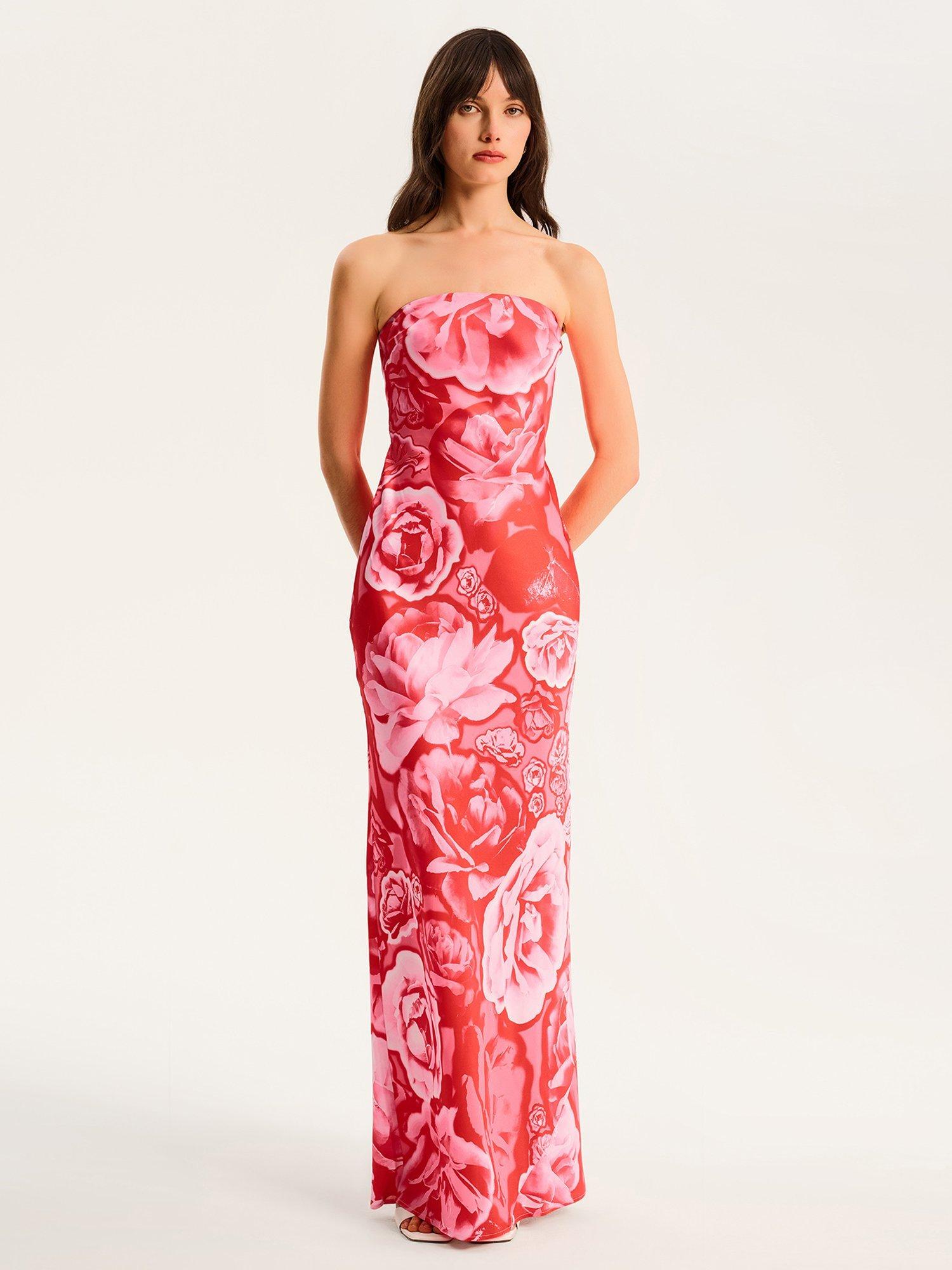 Product image 1 of 5, which shows OMNES Amdra Rose Graphic Strapless Dress, Red, 4