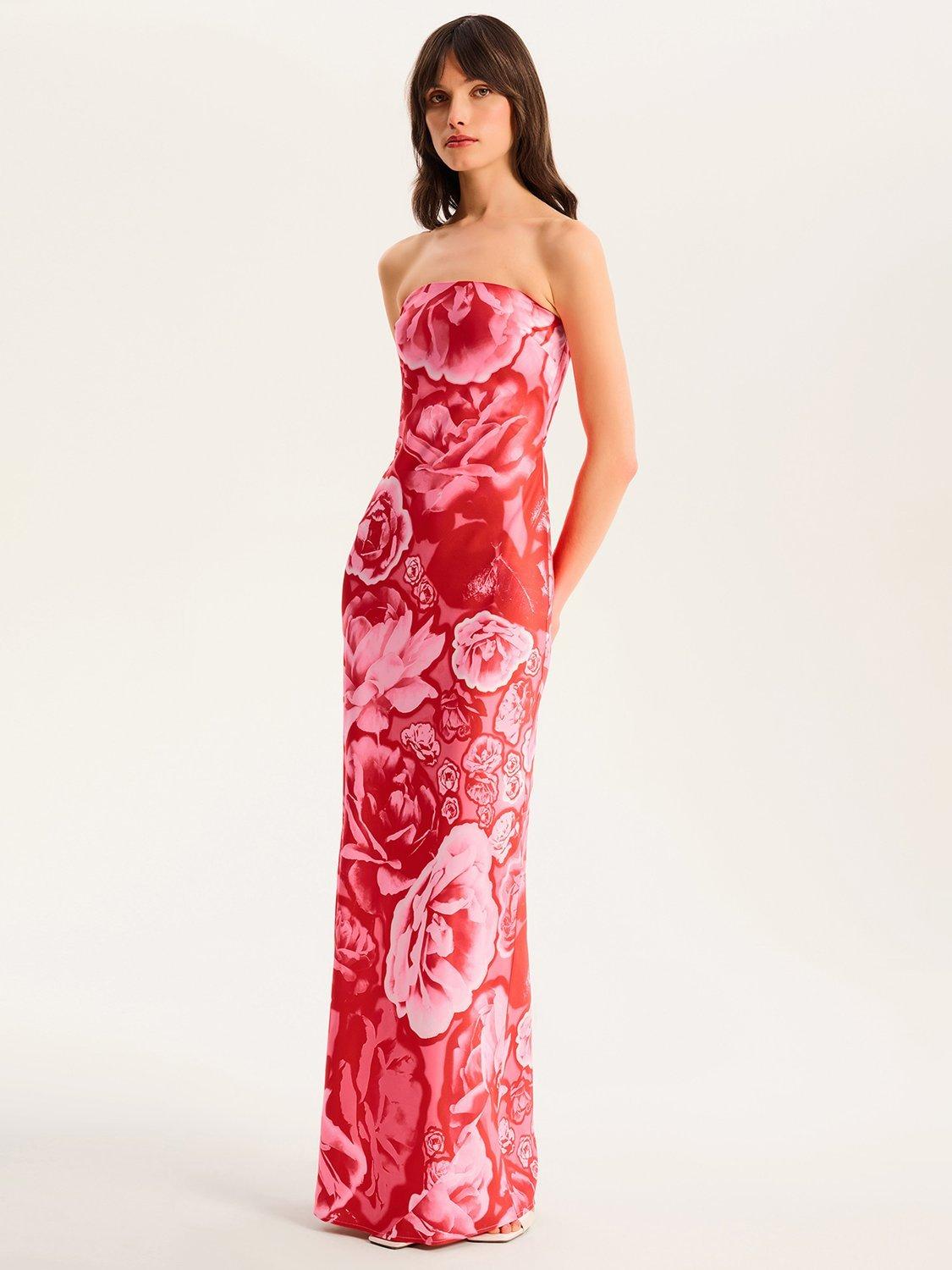 Product image 2 of 5, which shows OMNES Amdra Rose Graphic Strapless Dress, Red, 4