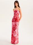 OMNES Amdra Rose Graphic Strapless Dress, Red