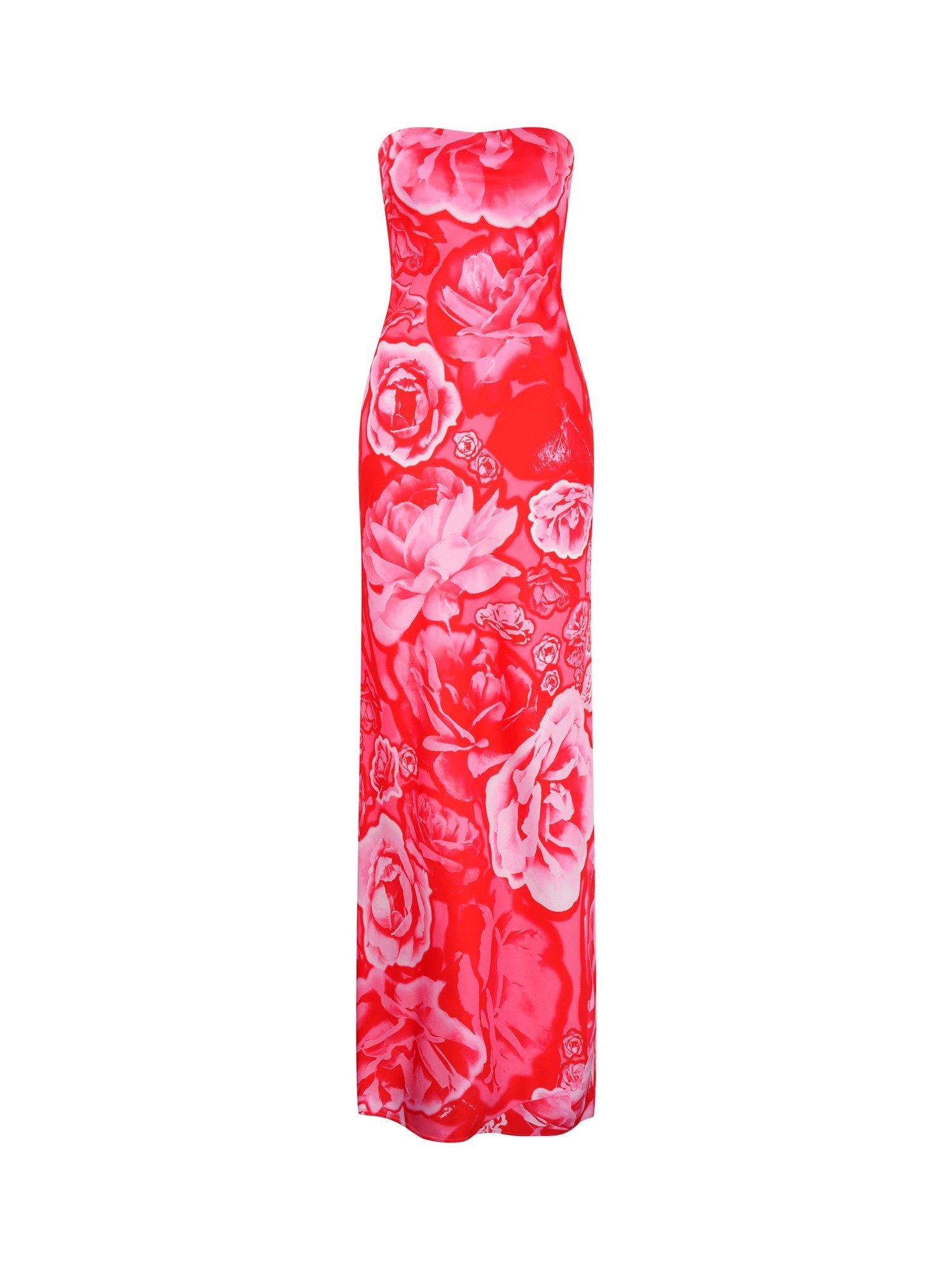 Product image 5 of 5, which shows OMNES Amdra Rose Graphic Strapless Dress, Red, 4
