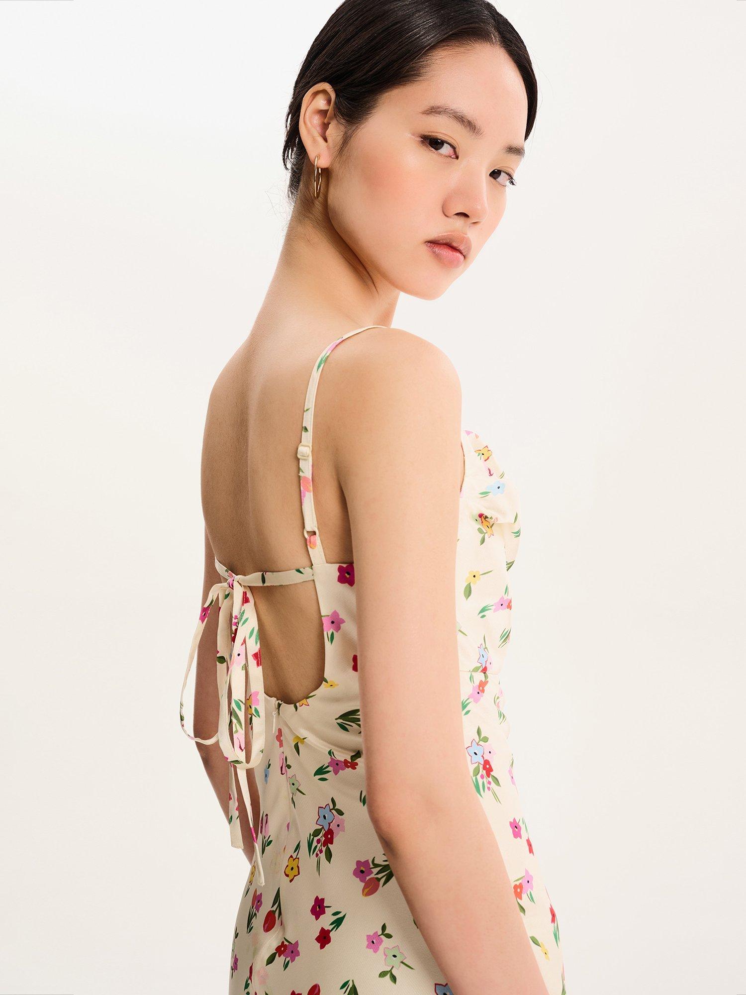 Product image 4 of 5, which shows OMNES Belle Cowl Neck Floral Satin Dress, Yellow/Multi, 4