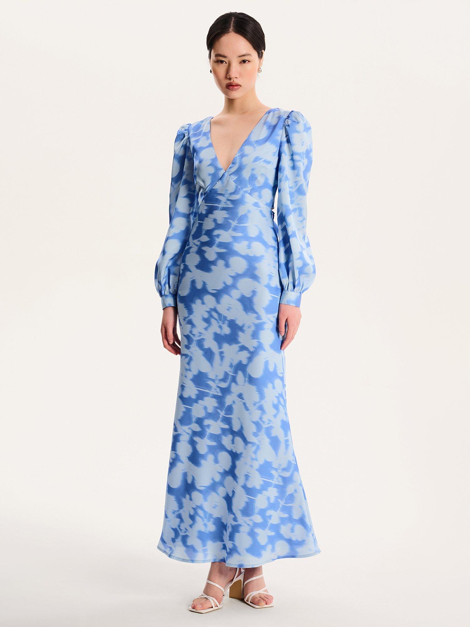 Product image 1 of 5, which shows OMNES Francoise Blurred Floral Dress, Blue, 4