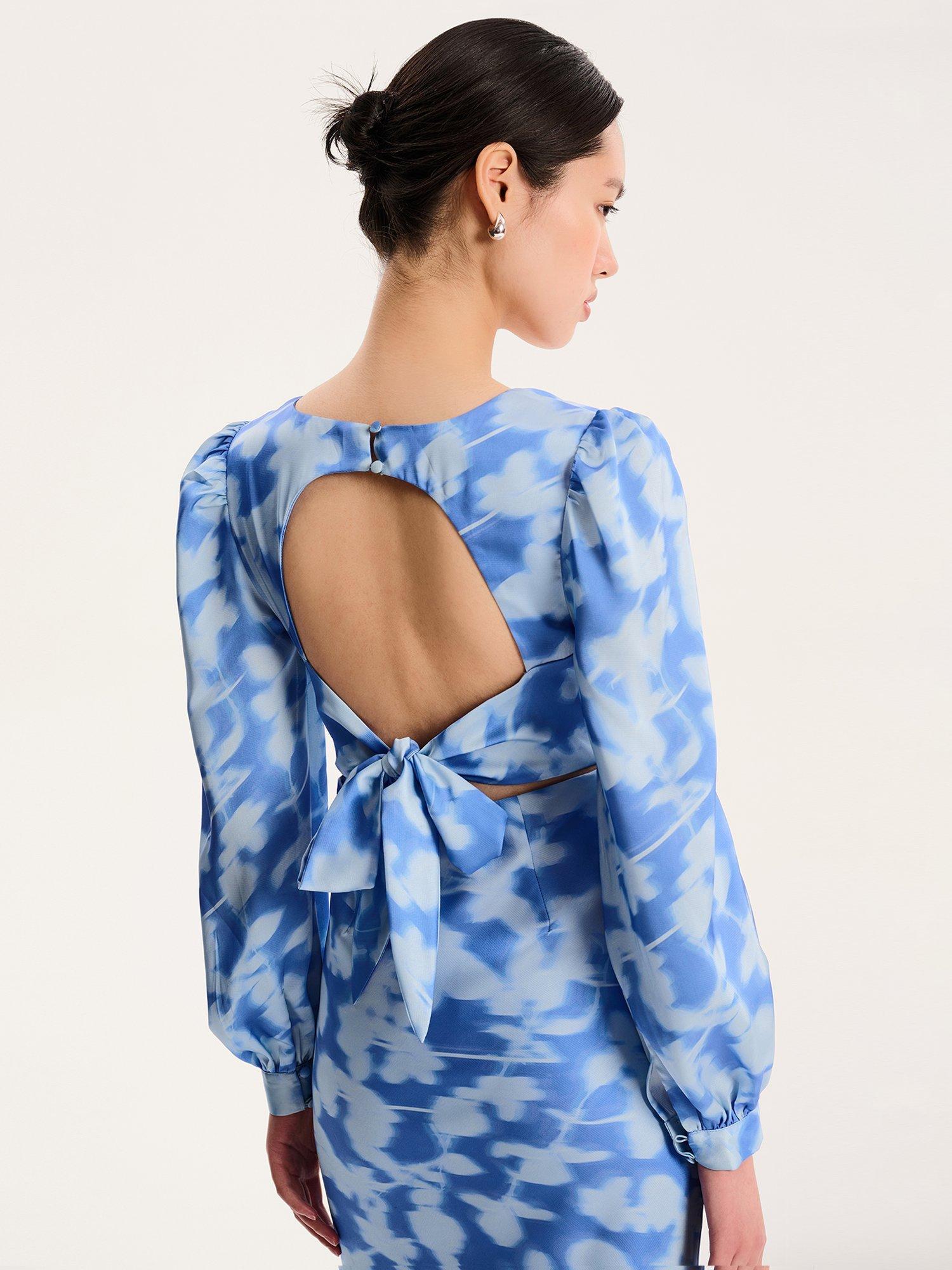 Product image 4 of 5, which shows OMNES Francoise Blurred Floral Dress, Blue, 4