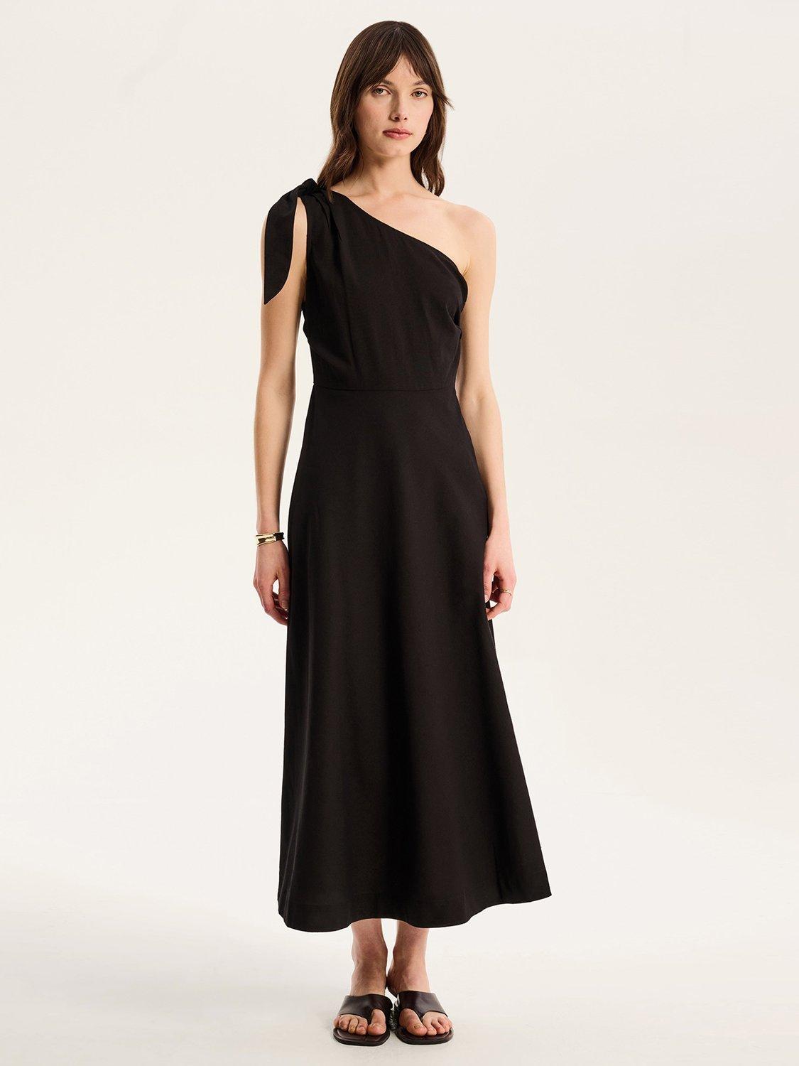 Product image 1 of 5, which shows OMNES Junaya Linen Blend One Shoulder Dress, Black, 6