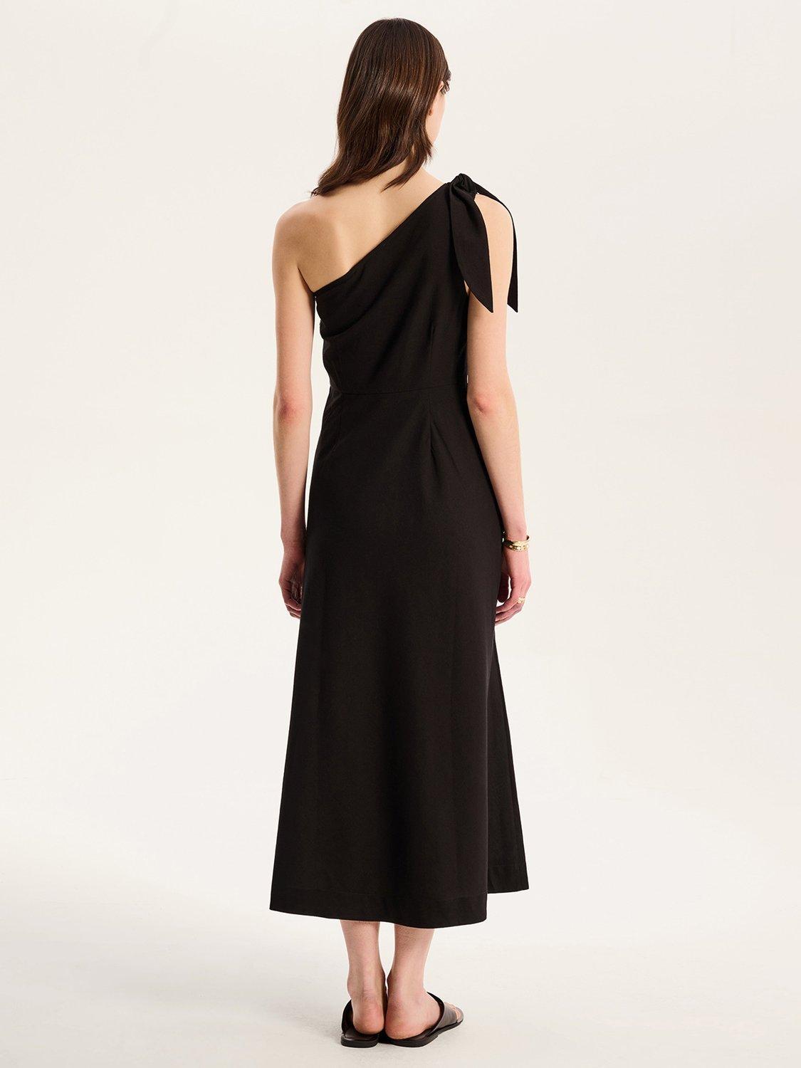 Product image 3 of 5, which shows OMNES Junaya Linen Blend One Shoulder Dress, Black, 6