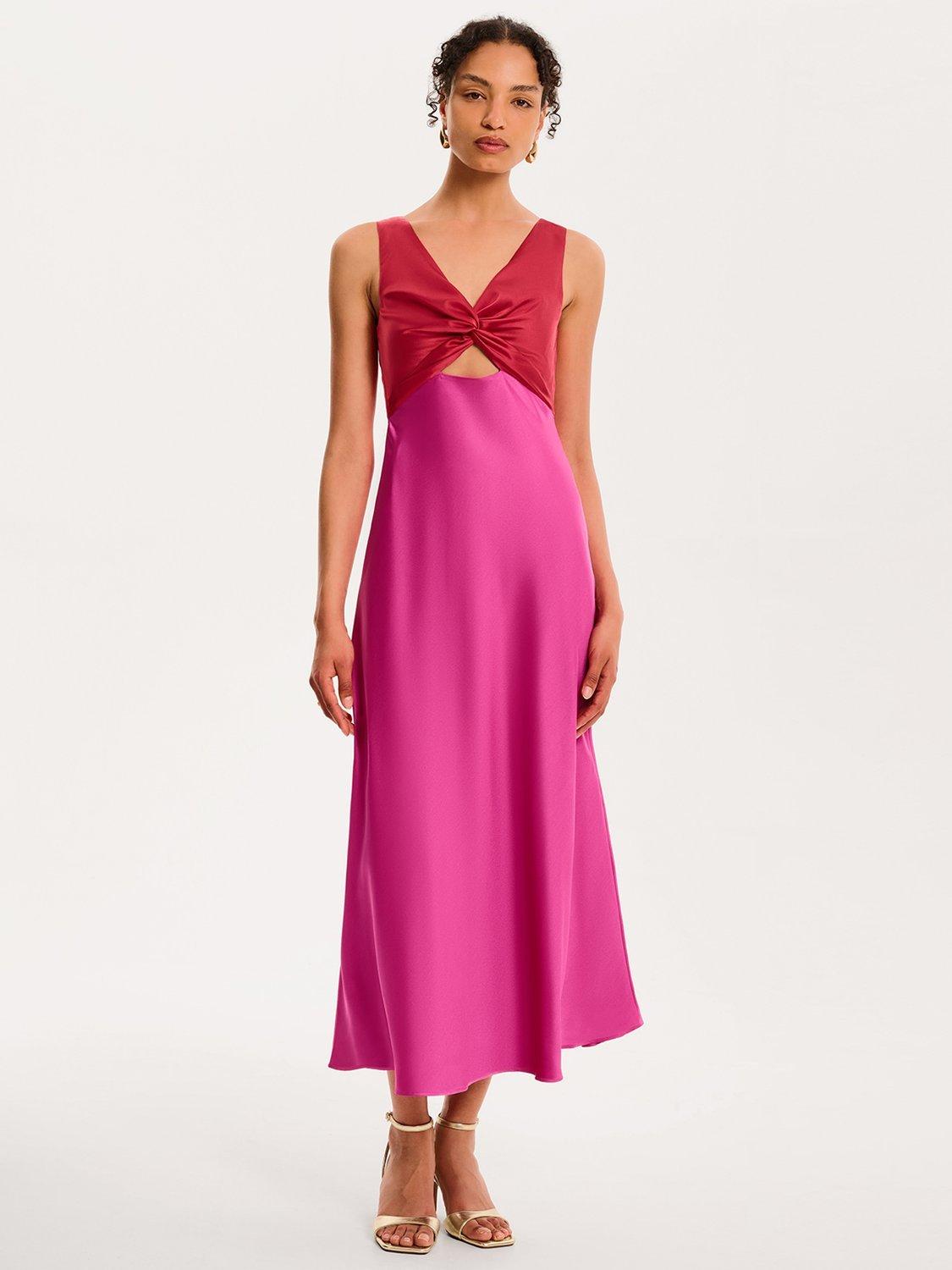 Product image 1 of 4, which shows OMNES Maggy Twist Front Midi Dress, Red/Pink, 4