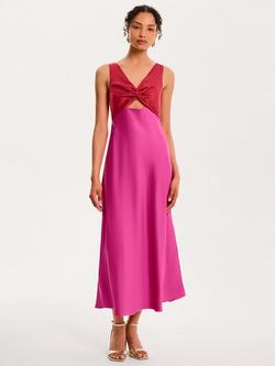 OMNES Maggy Twist Front Midi Dress, Red/Pink, Red/Pink