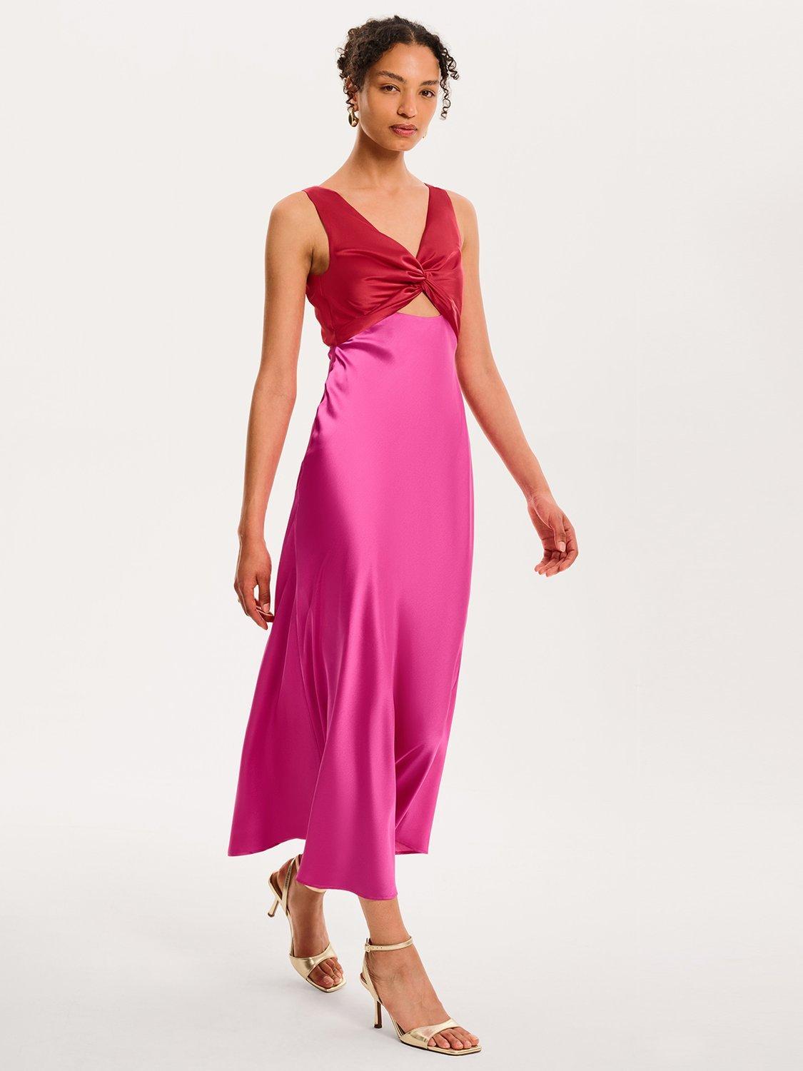 Product image 2 of 4, which shows OMNES Maggy Twist Front Midi Dress, Red/Pink, 4