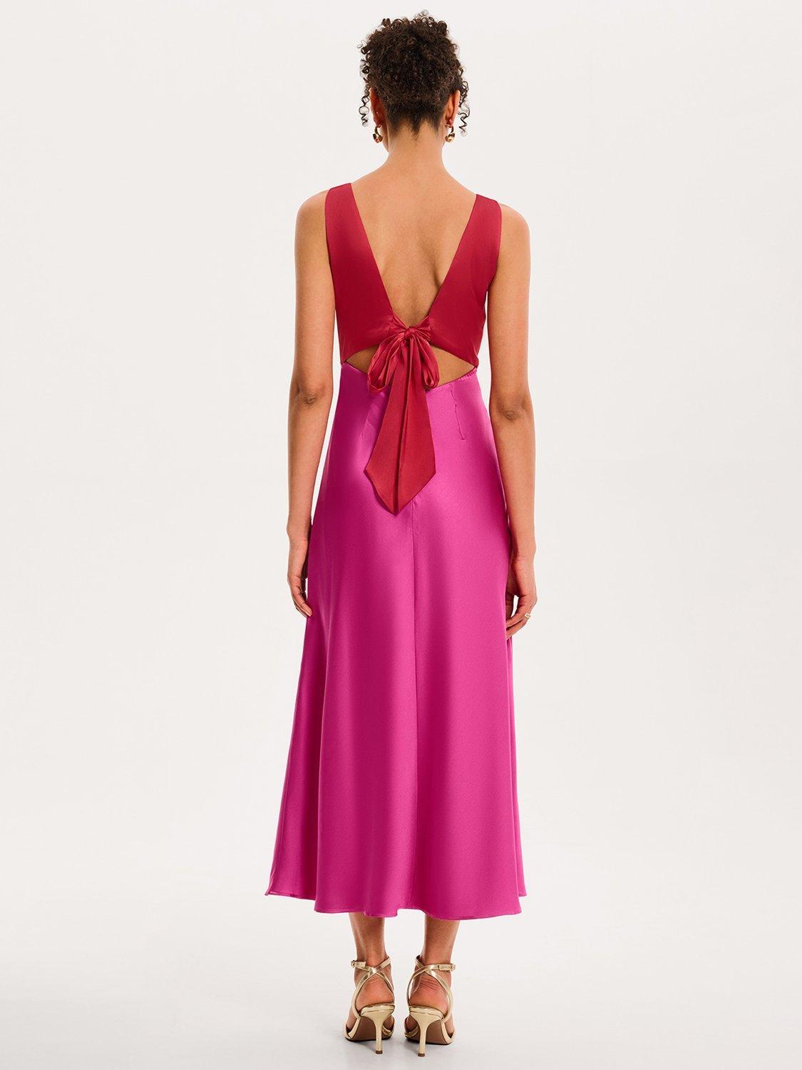 Product image 3 of 4, which shows OMNES Maggy Twist Front Midi Dress, Red/Pink, 4