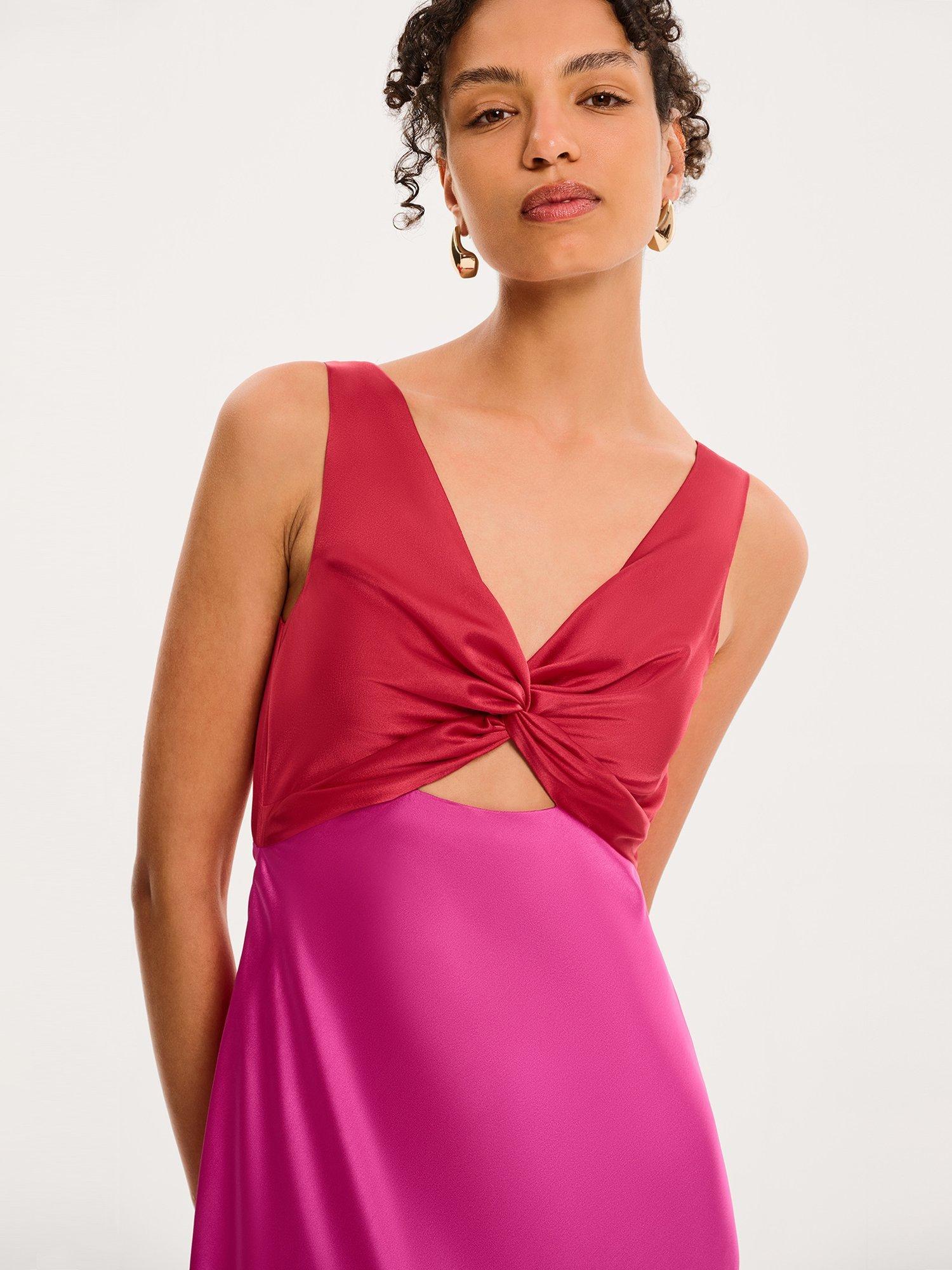 Product image 4 of 4, which shows OMNES Maggy Twist Front Midi Dress, Red/Pink, 4