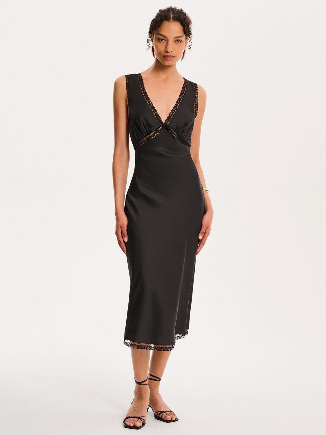 Product image 1 of 4, which shows OMNES Maizie Lace Trim Slip Dress, Black, 4