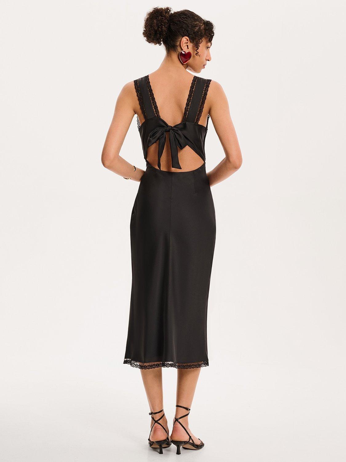 Product image 3 of 4, which shows OMNES Maizie Lace Trim Slip Dress, Black, 4