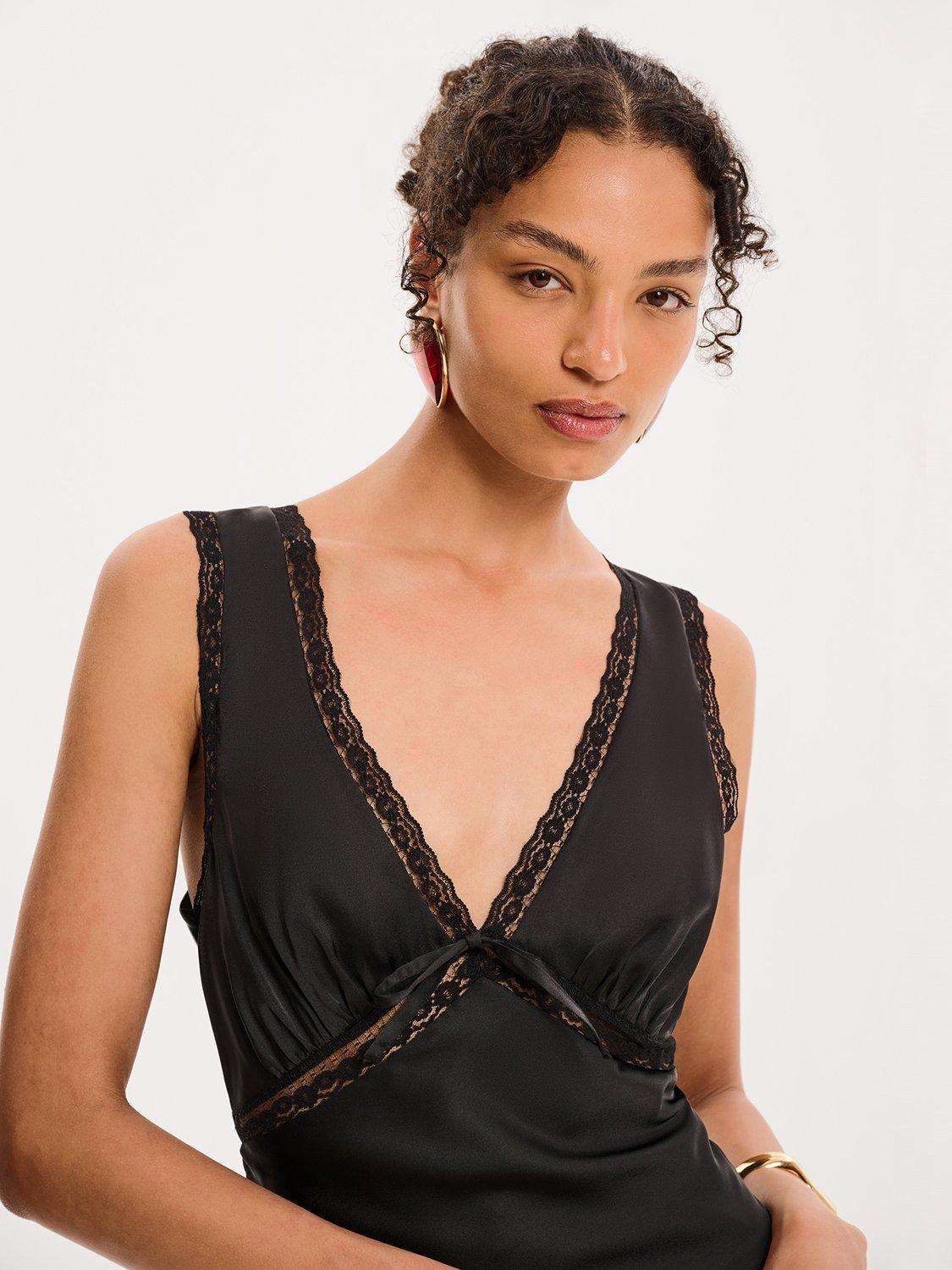 Product image 4 of 4, which shows OMNES Maizie Lace Trim Slip Dress, Black, 4