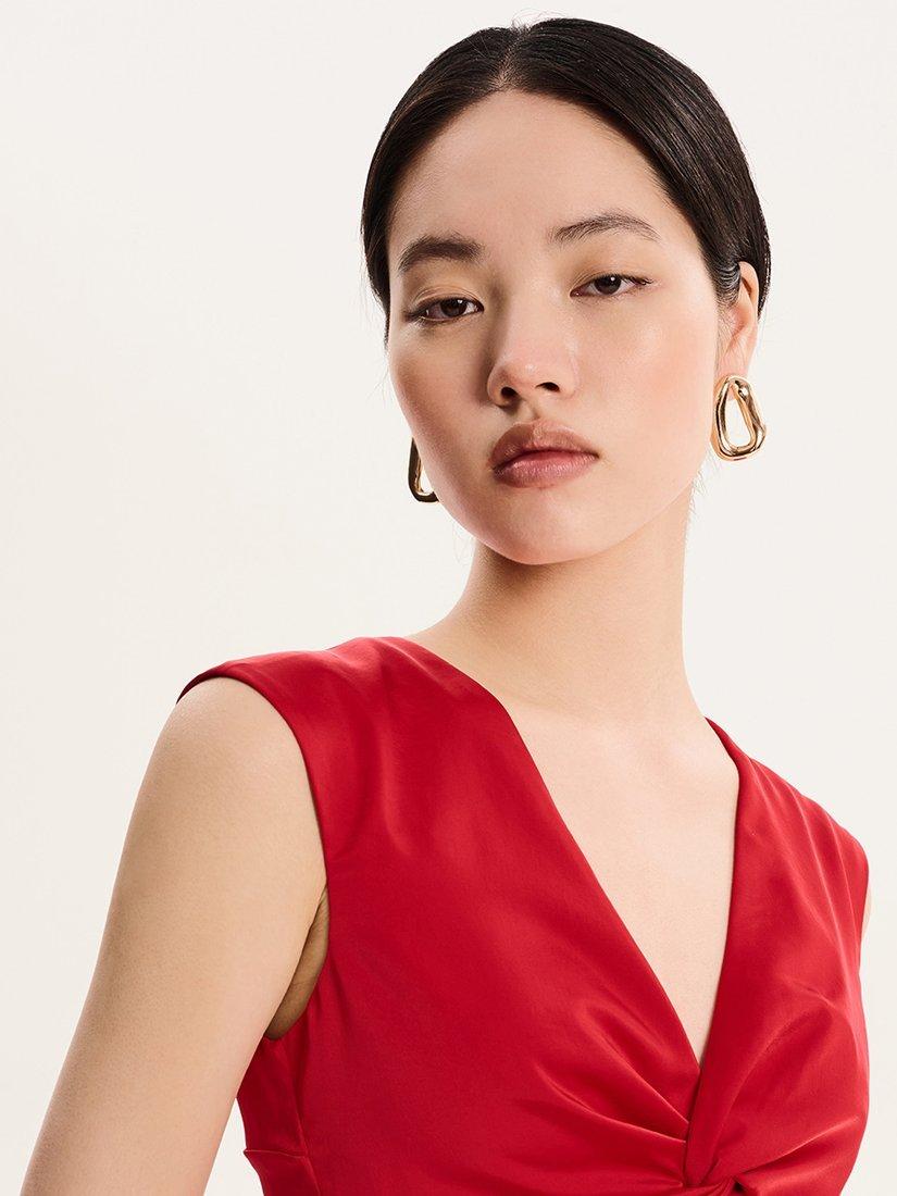 Product image 4 of 5, which shows OMNES Marin Twist Front Satin Midi Dress, Red, 4