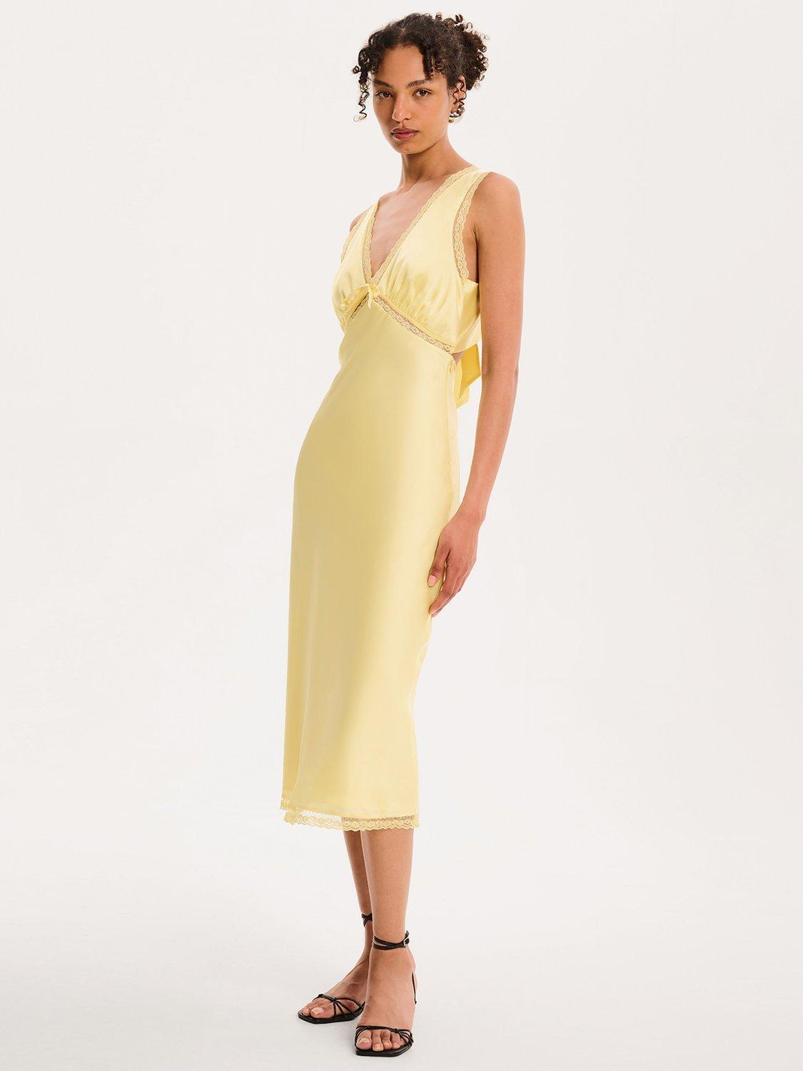 Product image 2 of 4, which shows OMNES Maizie Lace Trim Slip Dress, Yellow, 4
