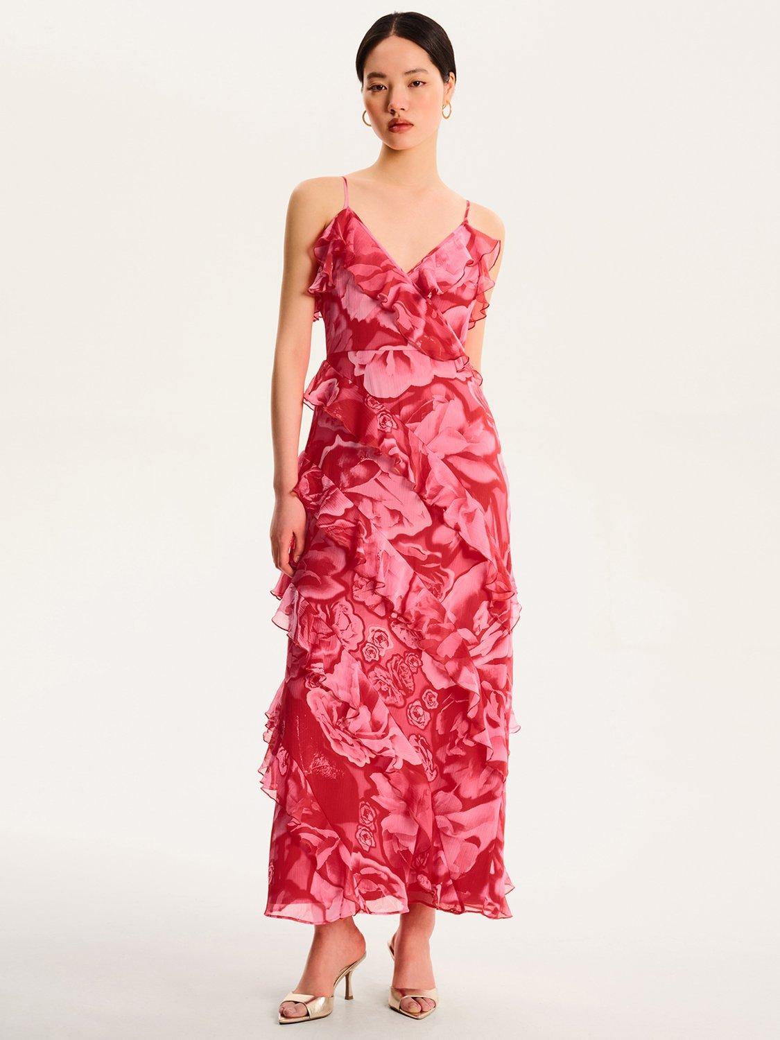 Product image 1 of 5, which shows OMNES Missy Floral Ruffle Dress, Red, 6