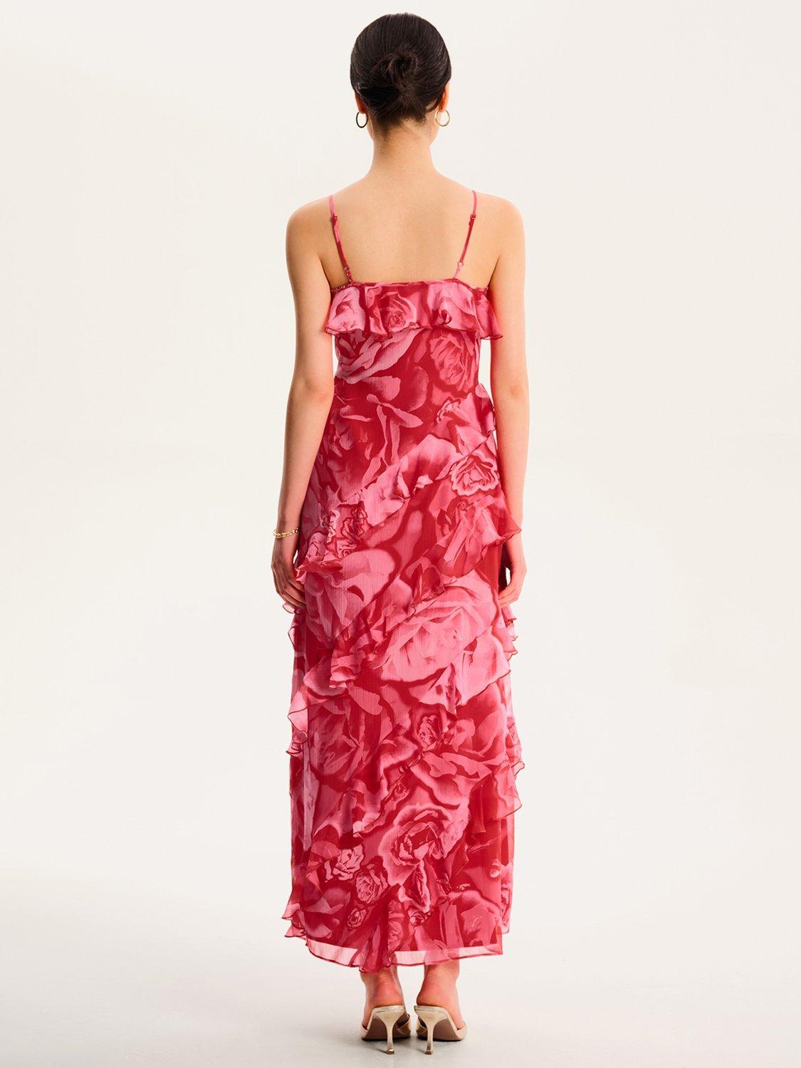 Product image 3 of 5, which shows OMNES Missy Floral Ruffle Dress, Red, 6