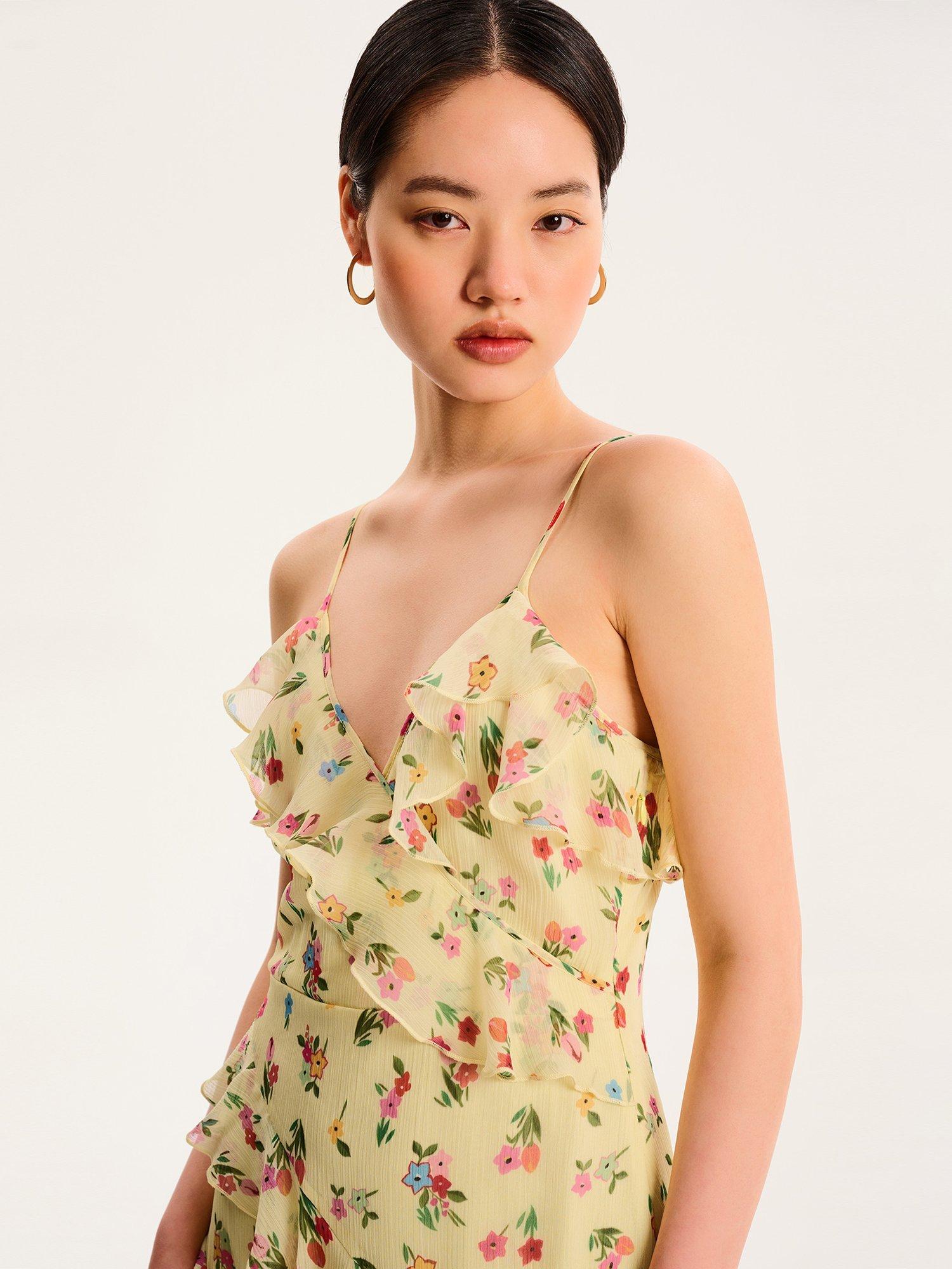 Product image 4 of 5, which shows OMNES Missy Floral Ruffle Dress, Yellow/Multi, 6