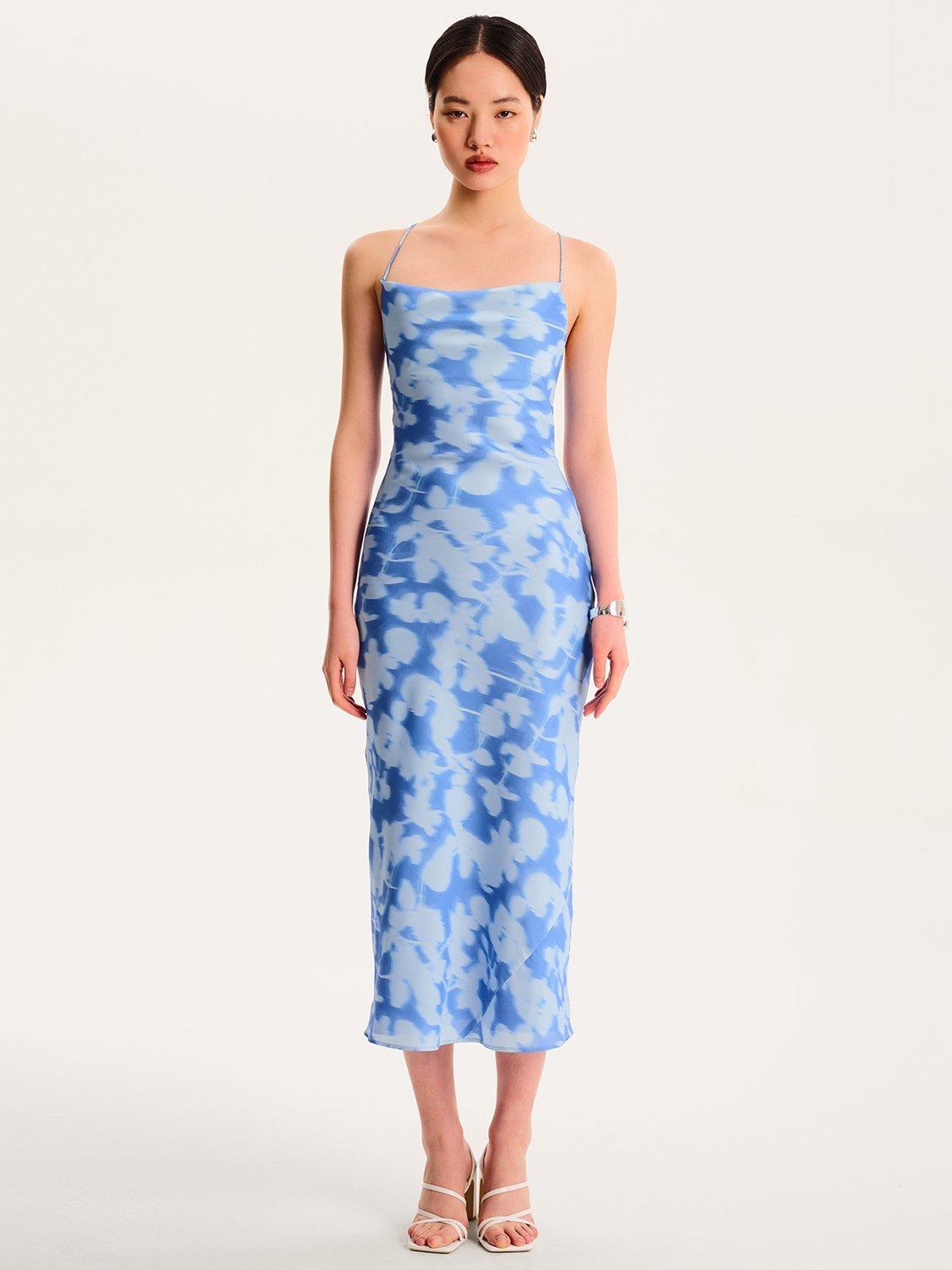 Product image 1 of 5, which shows OMNES Riviera Blurred Floral Dress, Light Blue, 4