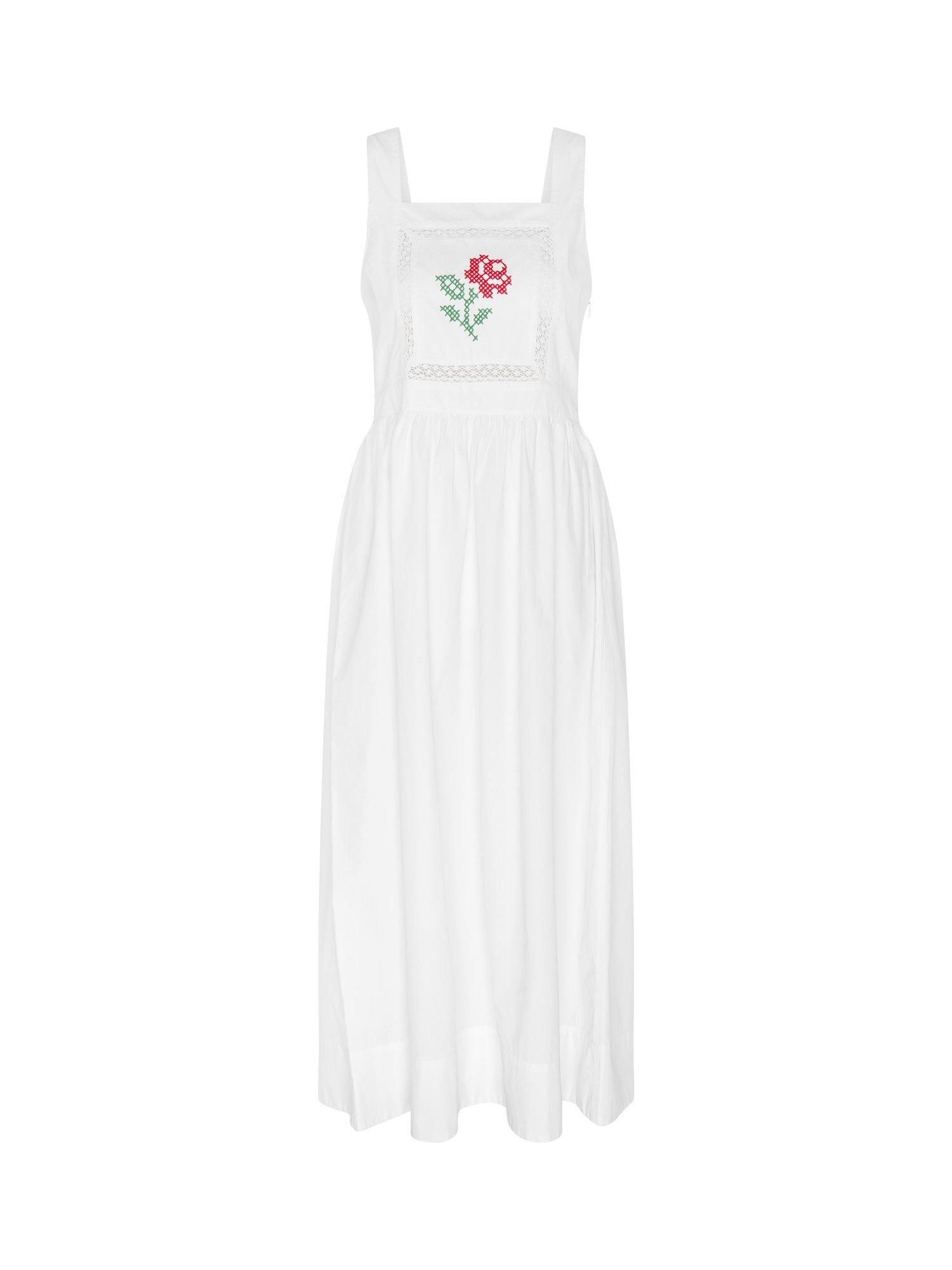 Product image 5 of 5, which shows OMNES Rosabella Rose Embroidered Lace Panel Cotton Apron Dress, White, 4