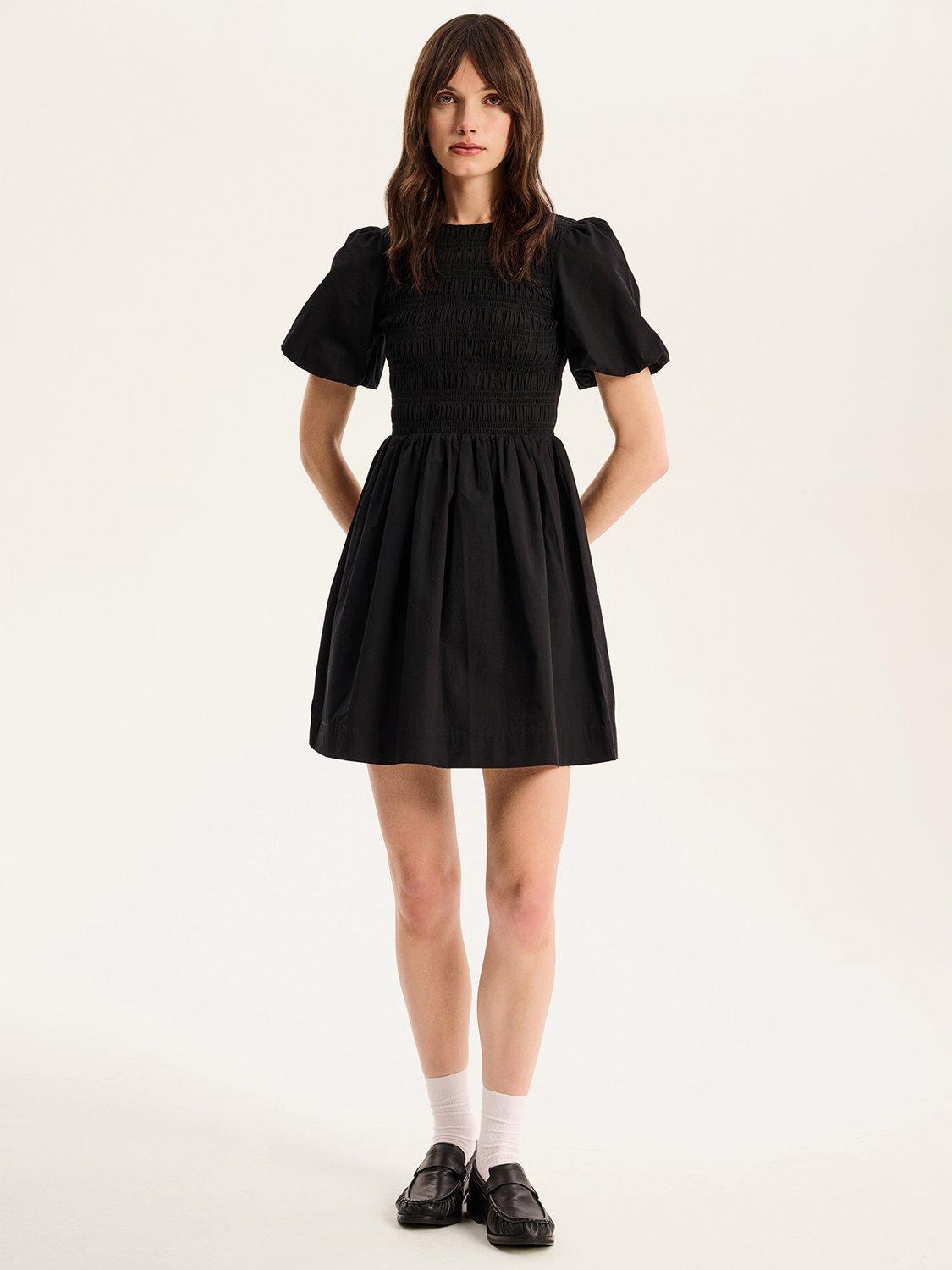 Product image 1 of 5, which shows OMNES Terri Shirred Mini Dress, Black, 6