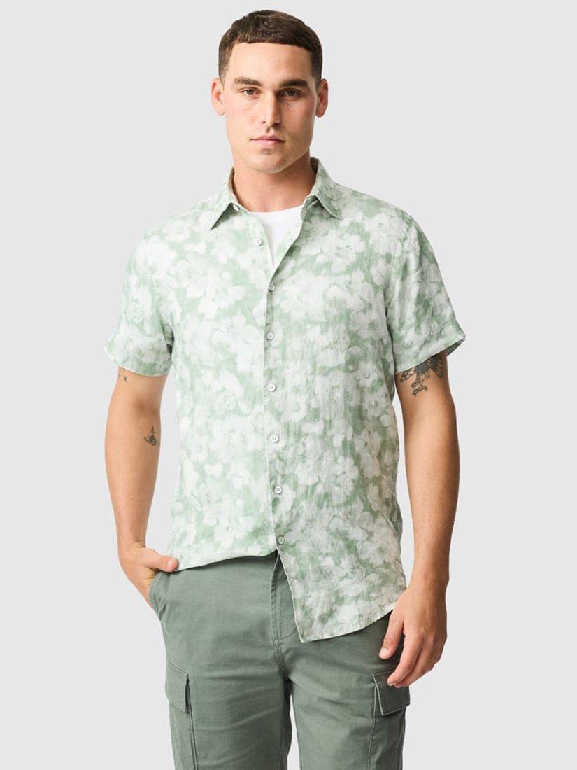 Product image 1 of 7, which shows Rodd & Gunn Springflat Floral Linen Slim Fit Short Sleeve Shirt, Pistachio, XL