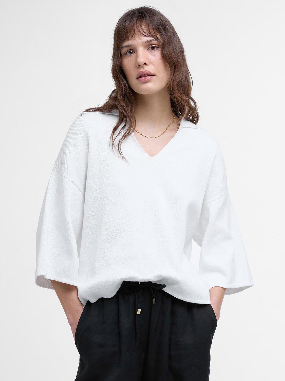 Product image 1 of 6, which shows Barbour International Natalia Knit T-Shirt, Cloud, 8