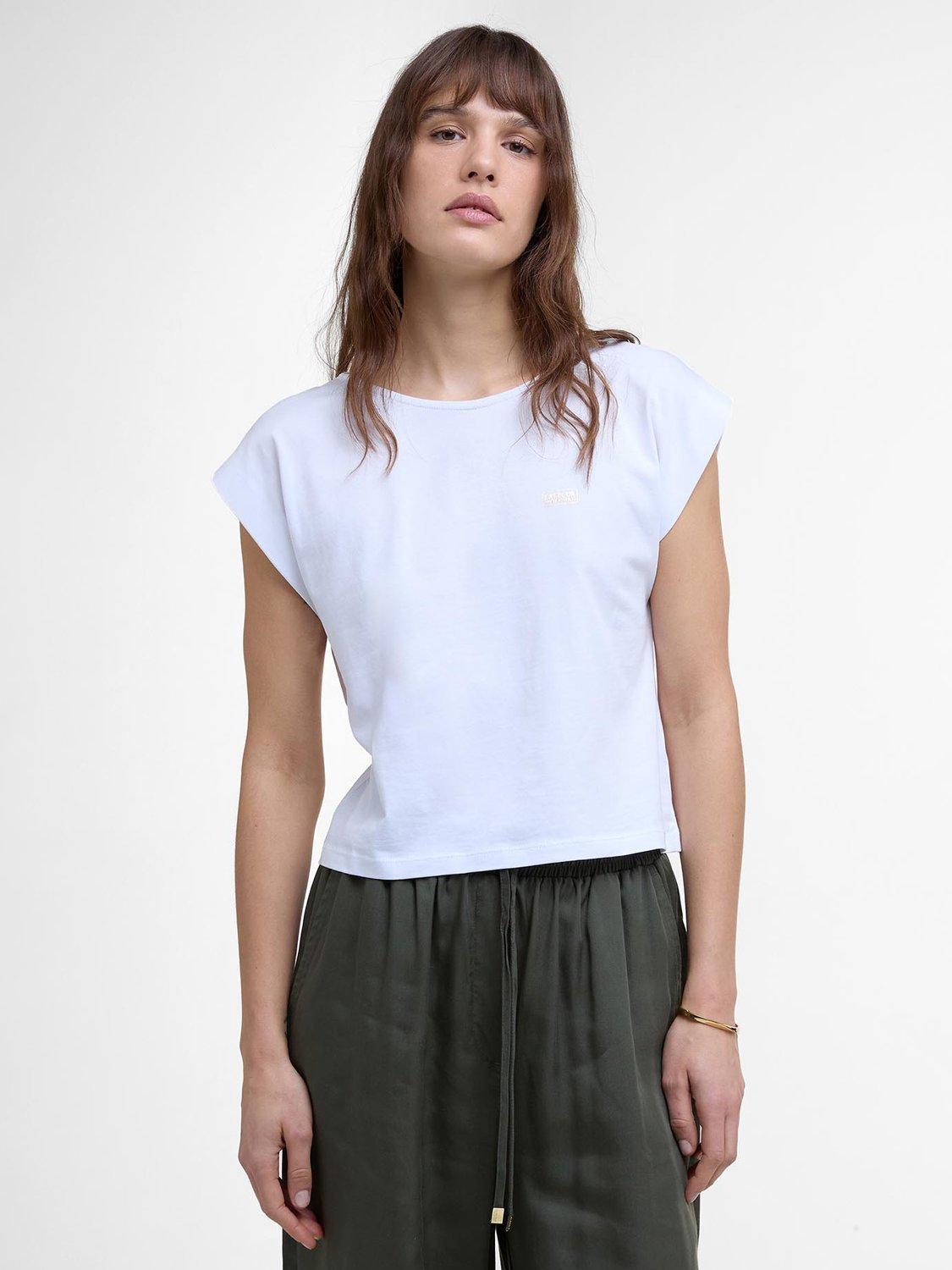 Product image 1 of 7, which shows Barbour International Natalia Relaxed Fit Top, White, 8