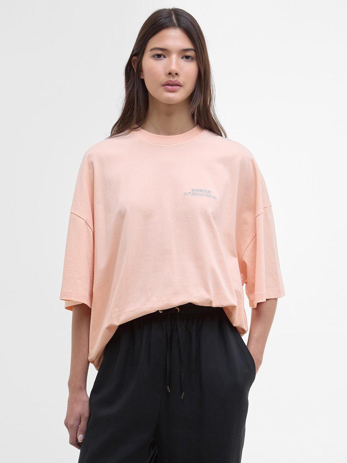 Product image 1 of 6, which shows Barbour International Palma Logo T-Shirt, Peach Parfait, 8