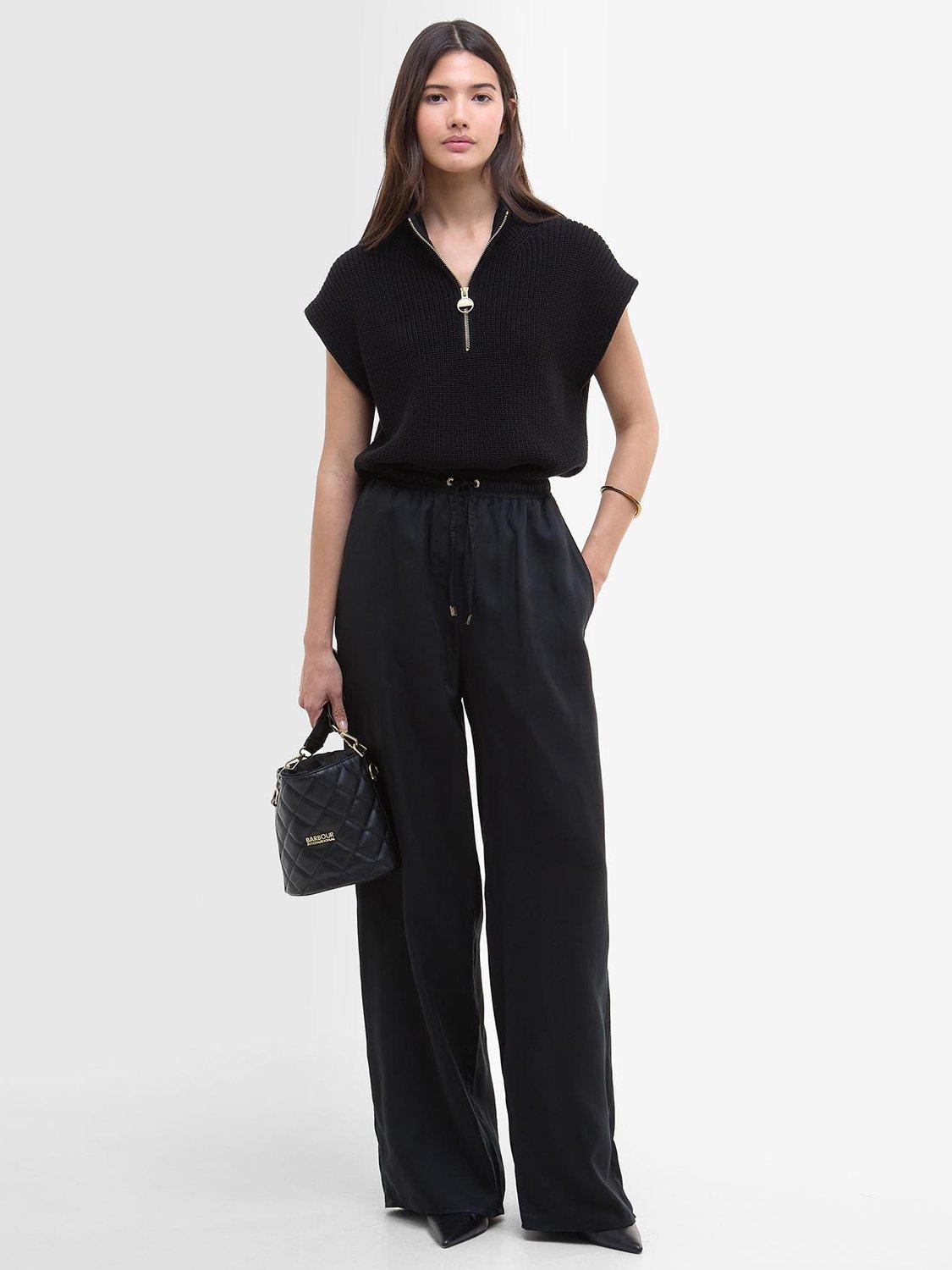 Product image 1 of 6, which shows Barbour International Clara Wide Leg Trousers, Black, 8