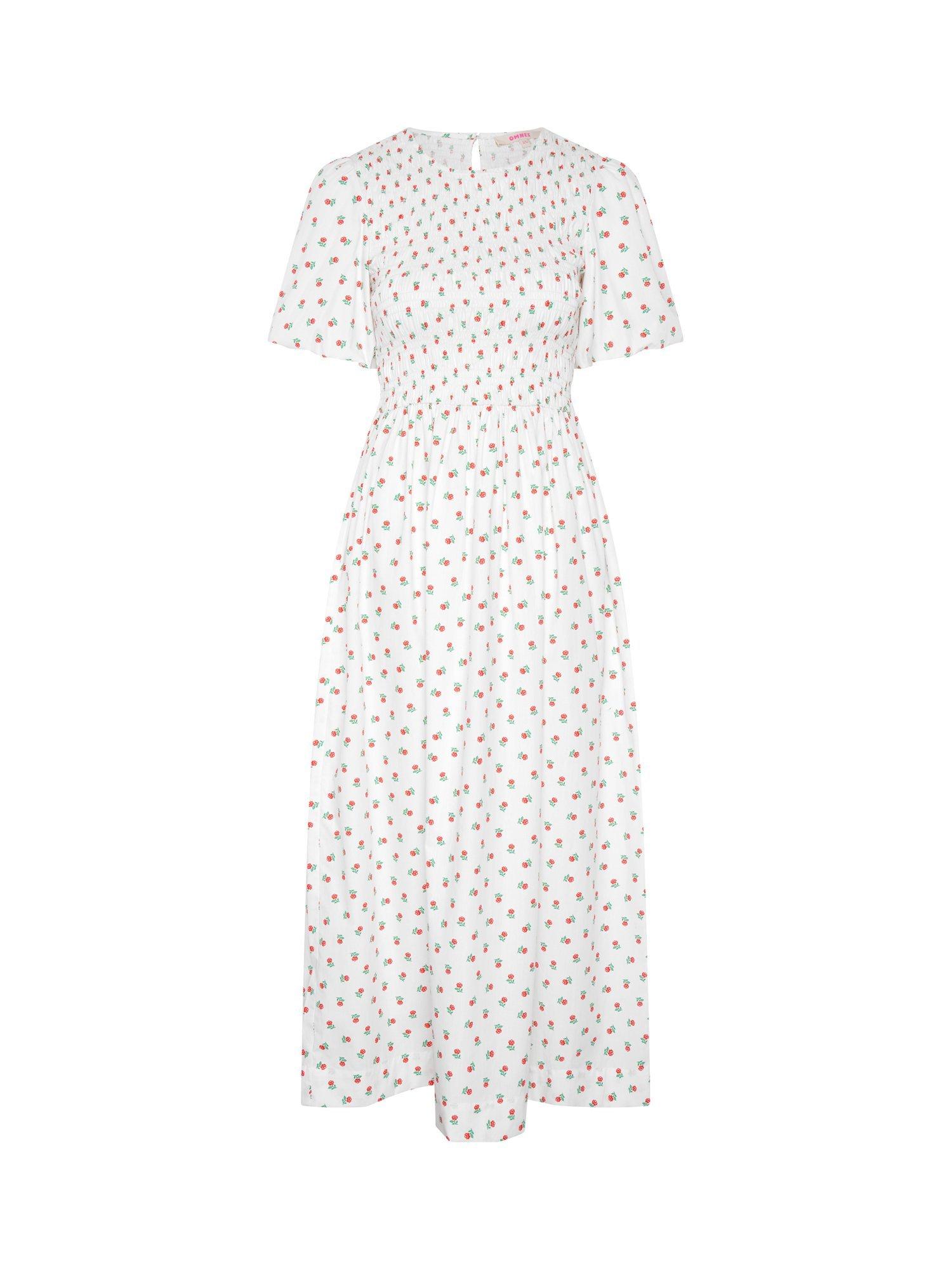 Product image 5 of 5, which shows OMNES Terri Shirred Floral Midi Dress, White, 6