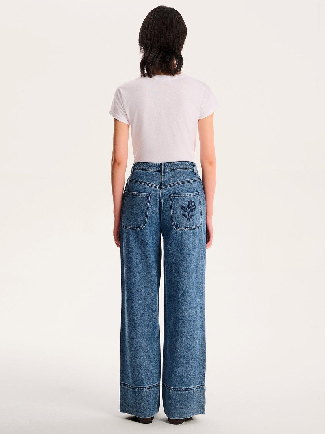 Product image 3 of 5, which shows OMNES Portland Embroidered Pocket Jeans, Mid Wash, 6