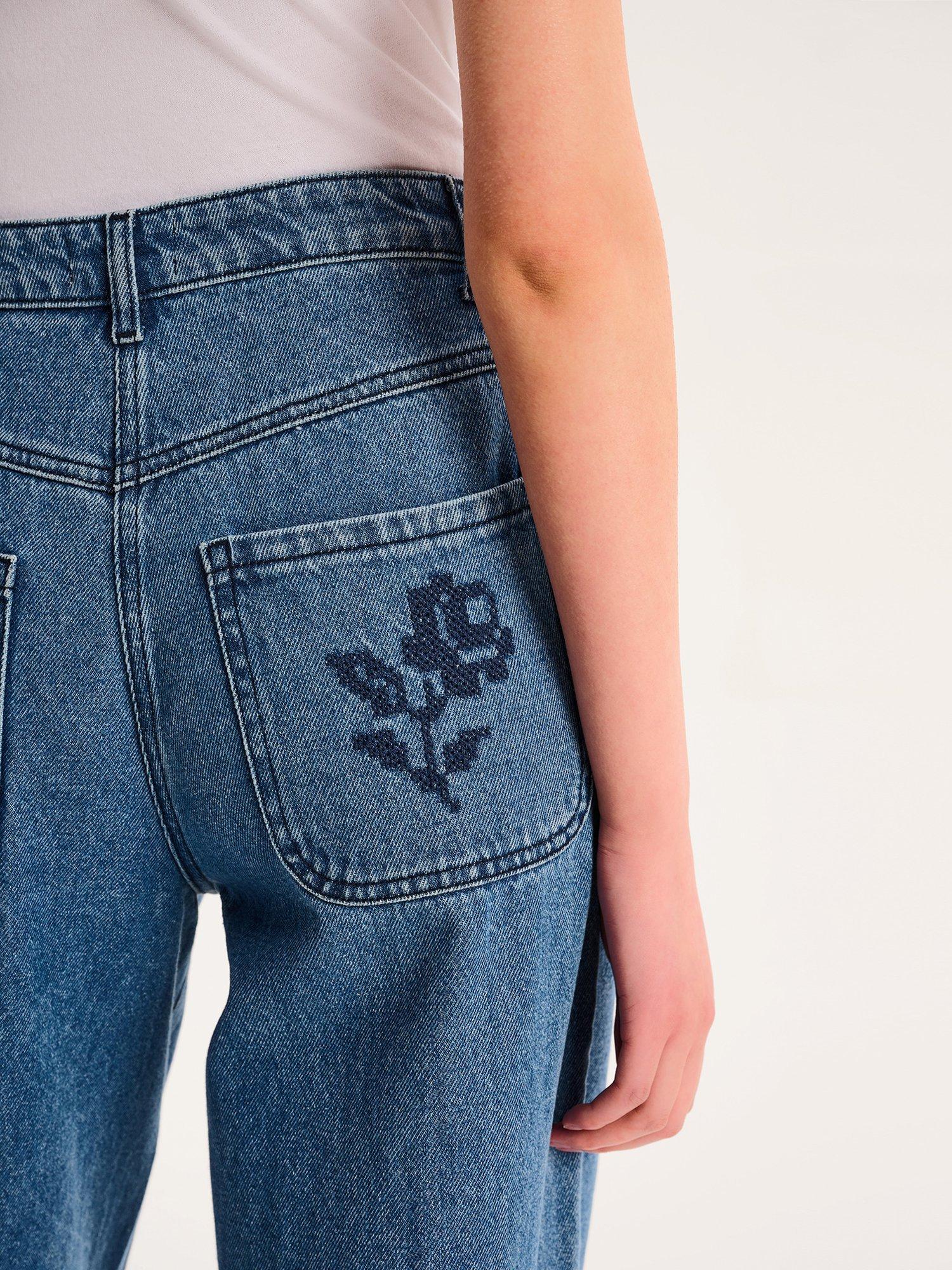 Product image 4 of 5, which shows OMNES Portland Embroidered Pocket Jeans, Mid Wash, 6