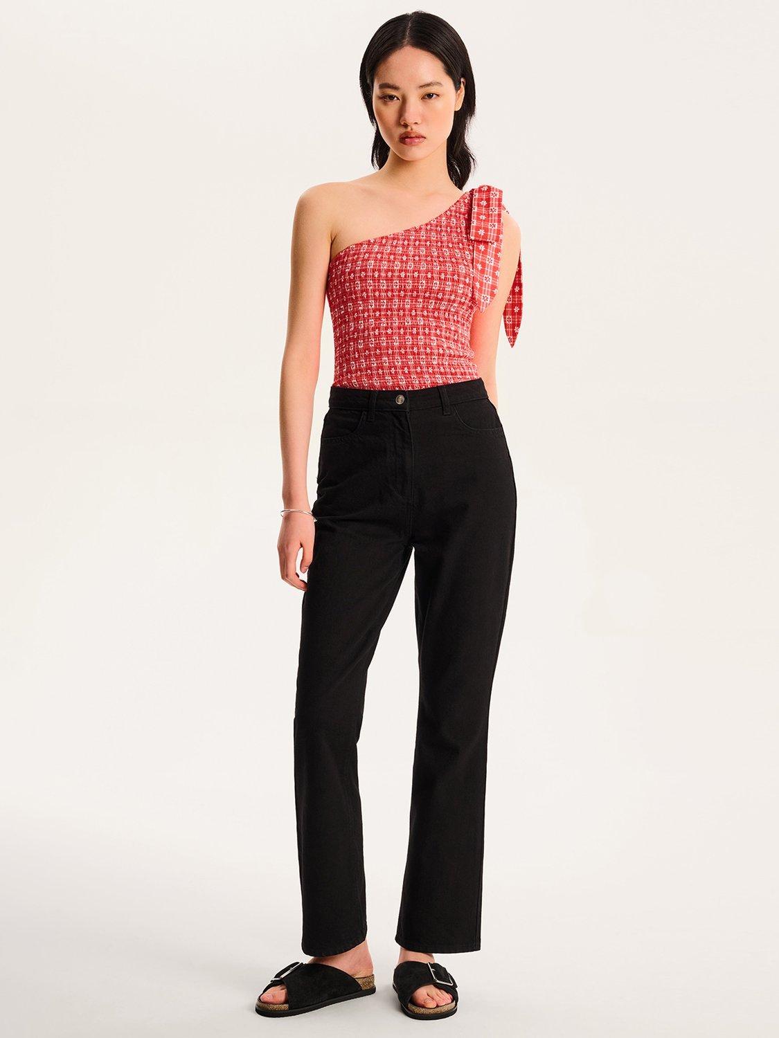 Product image 1 of 5, which shows OMNES Sarah Jane Rose Embroidery Adorned Cotton Denim Flare Jeans, Black, 6