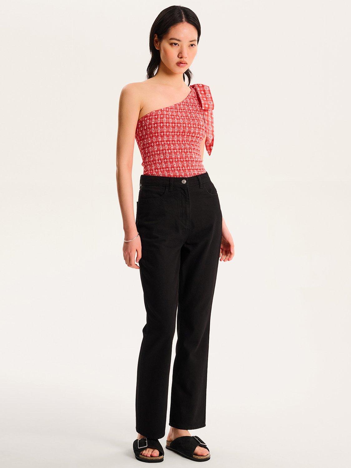 Product image 2 of 5, which shows OMNES Sarah Jane Rose Embroidery Adorned Cotton Denim Flare Jeans, Black, 6